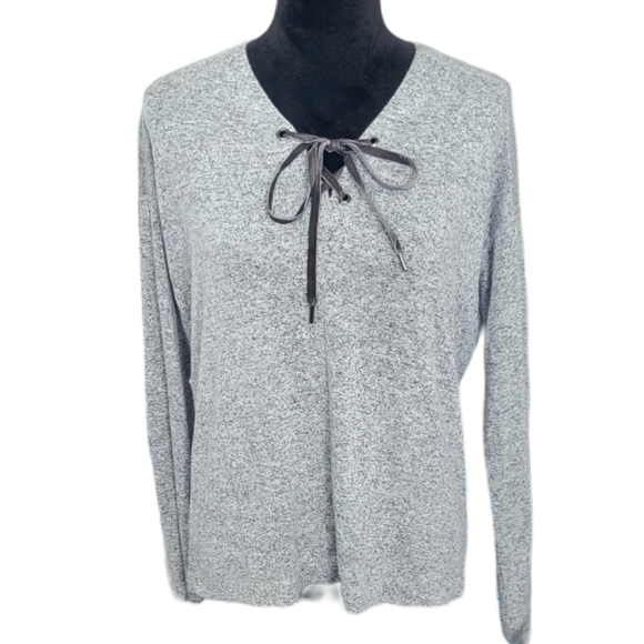 Rails Leigh Heathered Gray Lace-up LS Plush Knit Sweater Size Small - Picture 3 of 8